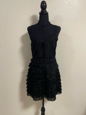 Free People Dress Women Size 4 Black Ruffle Mini Dress -Little Black Dress